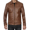 Men's Genuine Distressed Brown Cafe Racer Leather Jacket