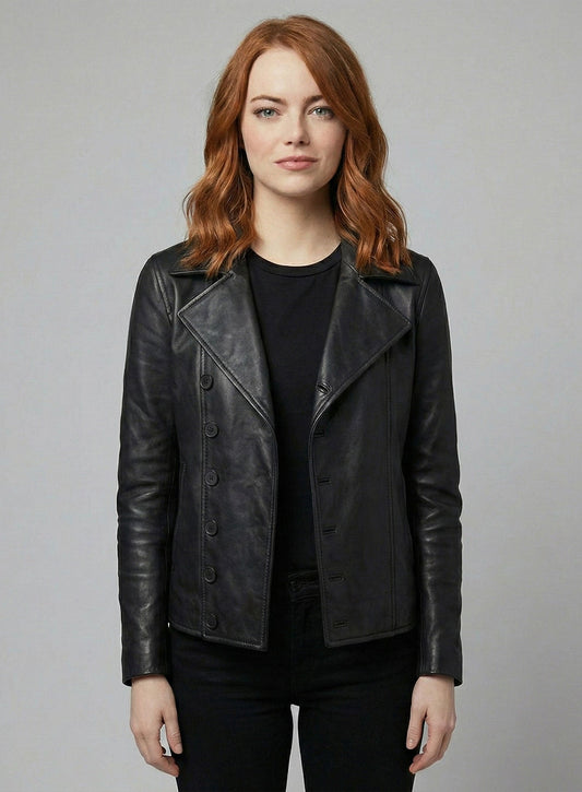 Emma Stone Black Biker Leather Jacket – alternate view