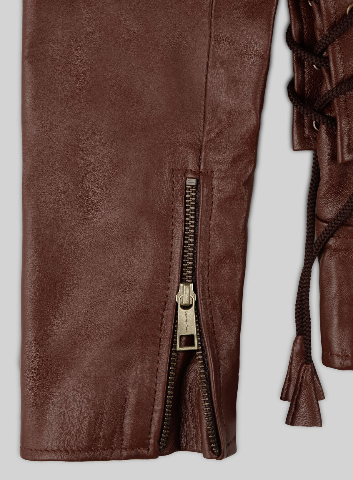 Emma Watson Tan Brown Leather Jacket – close-up and worn views