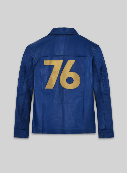 Fallout 76 Vault Blue Leather Jacket – back view