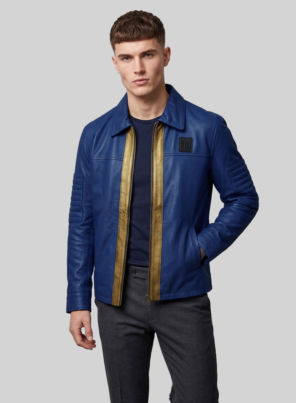 Fallout 76 Vault Blue Leather Jacket – worn look