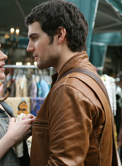 Henry Cavill Whatever Works Brown Leather Jacket – Henry Cavill wearing the look, photo 2