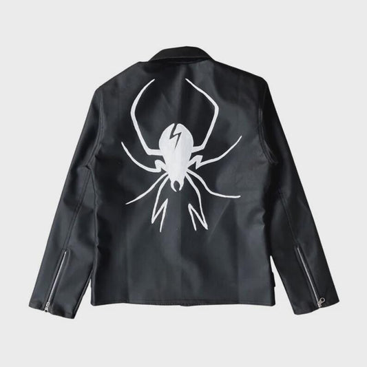 Black Leather Jacket with Hand-Painted My Chemical Romance Inspired Design Emo Punk Concert Outfit
