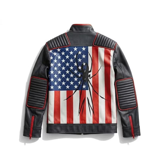 Hand Crafted Killjoy USA Spider Gerard My Romance Days MCR Party Poison Flag Black Leather Jacket