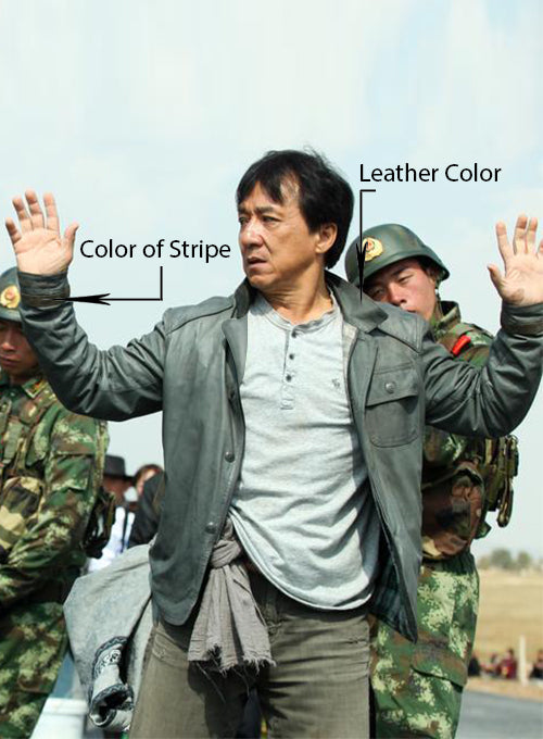 Jackie Chan Skiptrace Black Leather Jacket – close-up and worn views