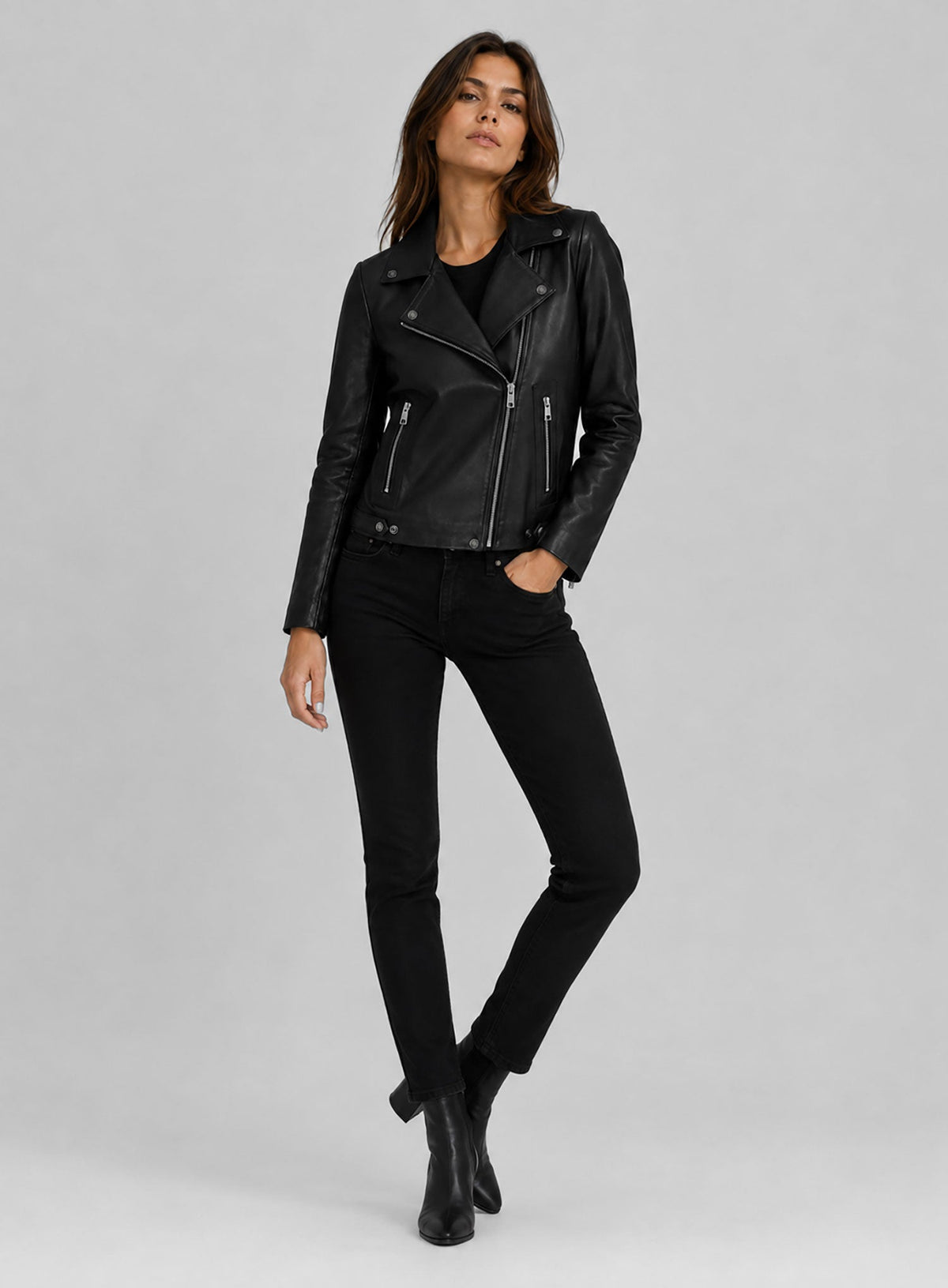 Jena Malone Black Leather Jacket – full product view