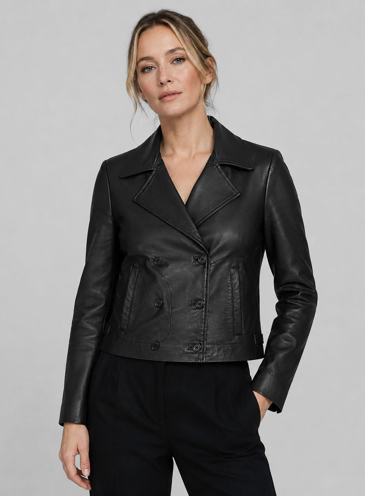 Jennifer Lawrence Black Leather Jacket – full product view