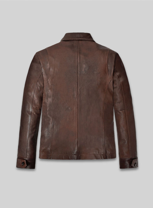Jensen Ross Ackles Supernatural Season 7 Distressed Brown Leather Jacket – back view