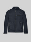 Jim Carrey Navy Blue Leather Jacket – front view