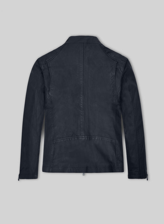 Jim Carrey Navy Blue Leather Jacket – back view