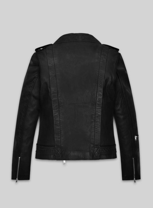 Jodie Comer Doctor Foster Black Leather Jacket – back view