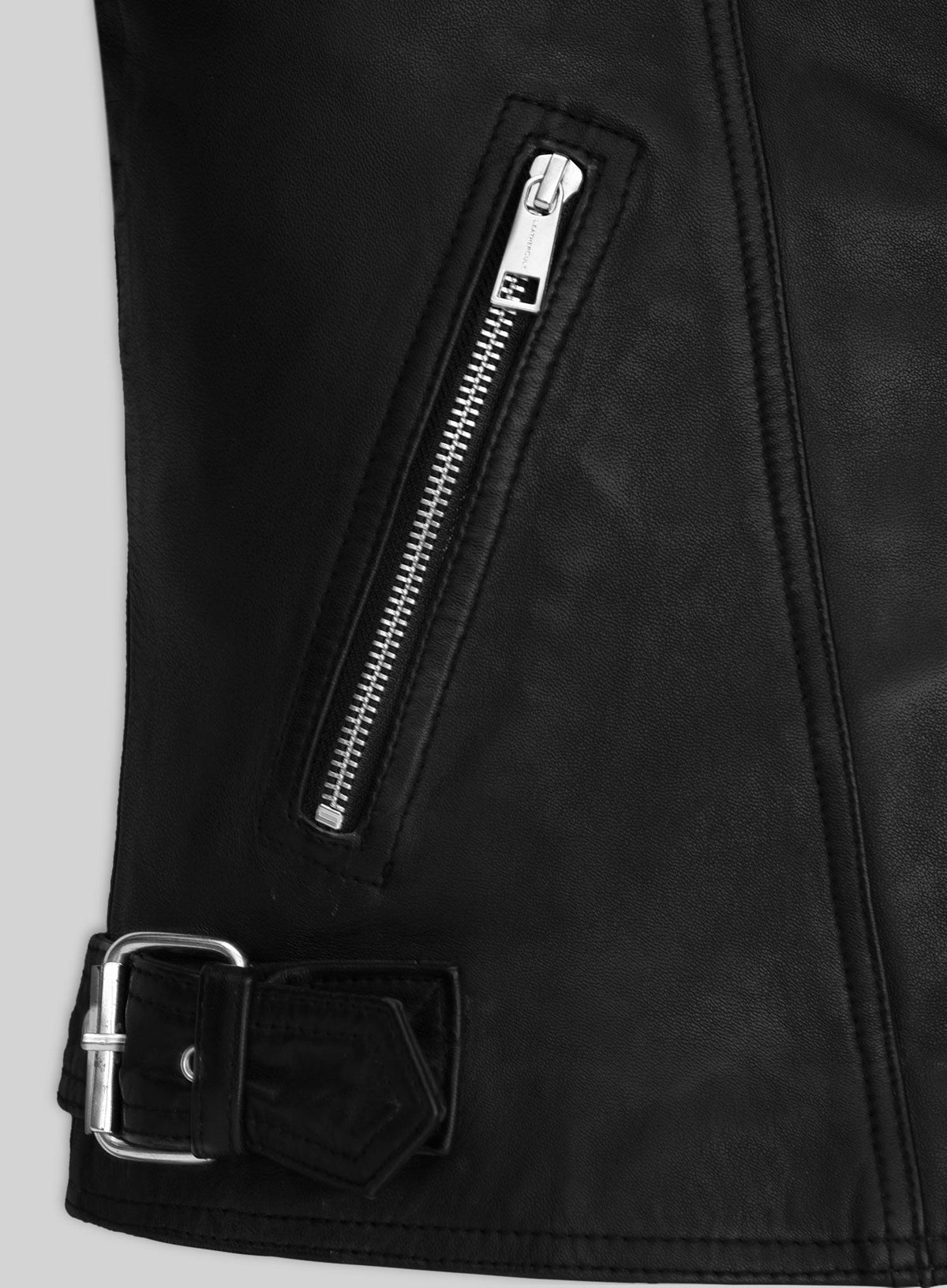 Jodie Comer Doctor Foster Black Leather Jacket – close-up and worn views