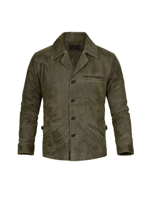 Johnny Depp Kids Olive Faux Leather Button Jacket front view
