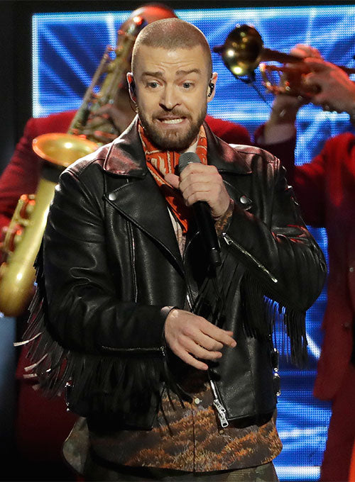Justin Timberlake Super Bowl 2018 Black Fringe Leather Jacket – celebrity inspiration look