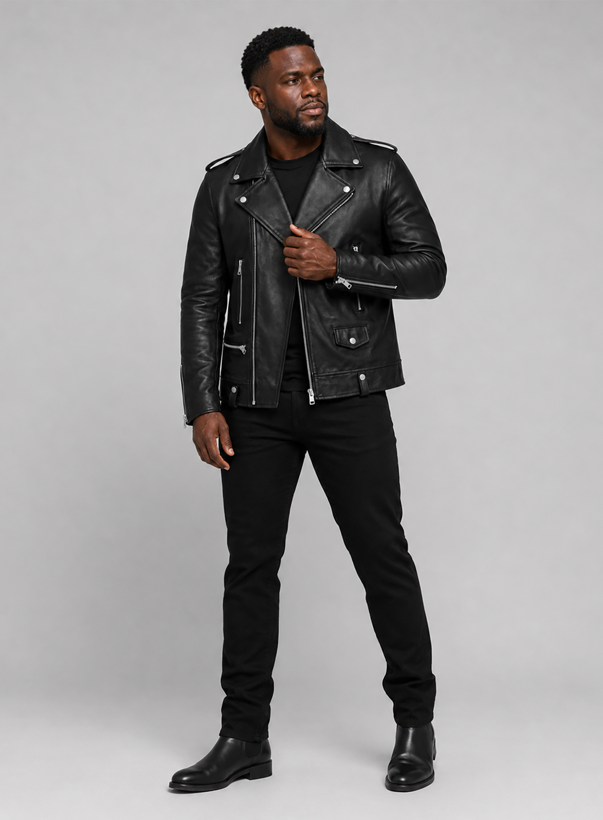 Kevin Hart Black Biker Leather Jacket – worn look