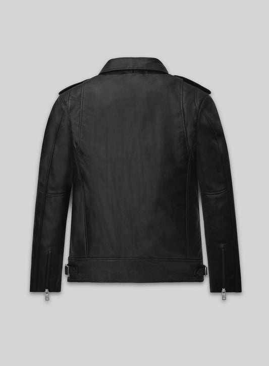 Kim Taehyung BTS V Black Biker Leather Jacket – back view