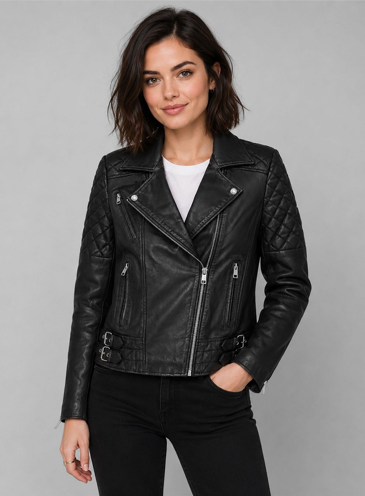 Lucy Hale Pretty Little Liars Black Leather Jacket – full product view