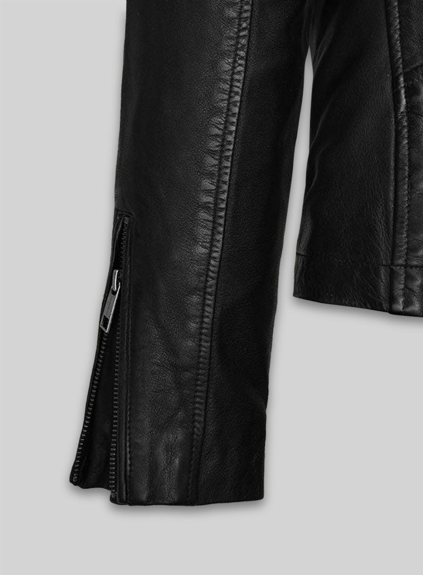 Margot Robbie Black Leather Jacket – close-up and worn views