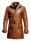 Men Vintage Big Pockets Tan Brown Leather Coat – Leather Long Coat
