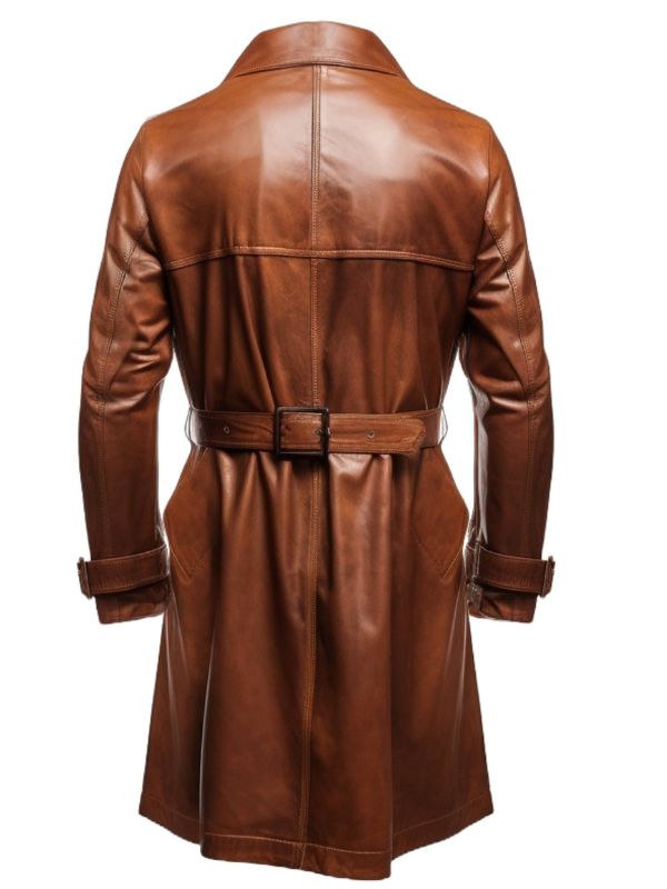 Men Vintage Brown Leather Coat – Long Leather Coat