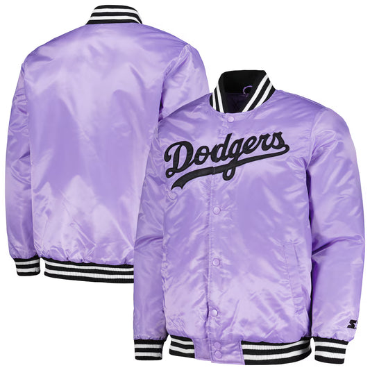 Men's Los Angeles Dodgers Starter Purple Cross Bronx Fashion Satin Full-Snap Varsity Jacket