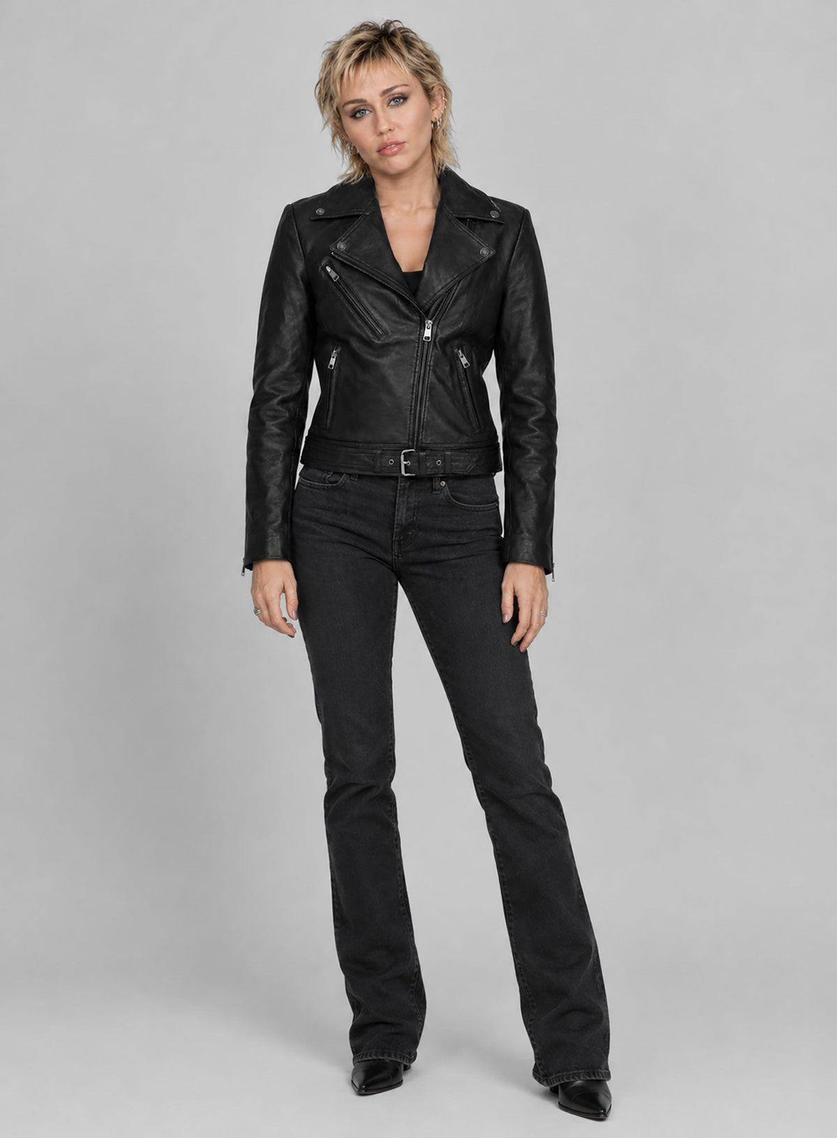 Miley Cyrus Black Leather Jacket – full product view