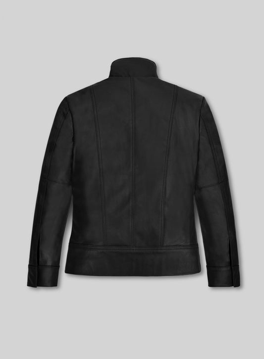 Nina Dobrev Black Leather Jacket – back view