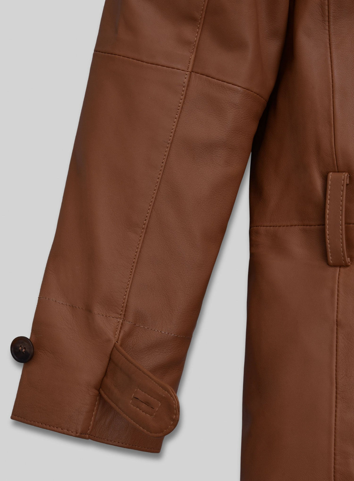 Robert Downey Jr. Singing Detective Brown Leather Blazer in cognac brown – close-up detail of leather and stitching