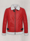 Ryan Reynolds Spirited Red Shearling Leather Jacket – front view