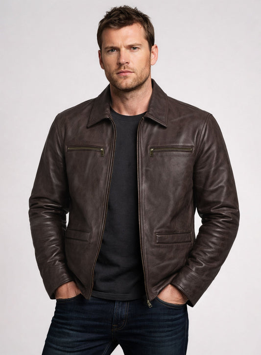 Sam Worthington Kidnapping Mr. Heineken Dark Brown Leather Jacket – worn look