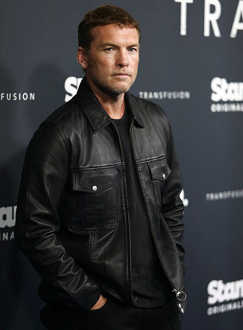Sam Worthington Transfusion premiere Black Leather Jacket – Sam Worthington wearing the look, photo 2