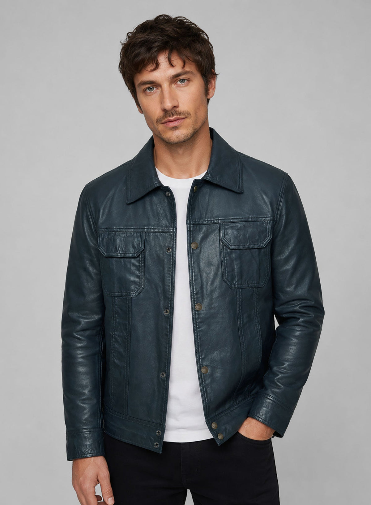 Winsor Blue Lucas Bravo Emily In Paris Lambskin Leather Jacket view 6
