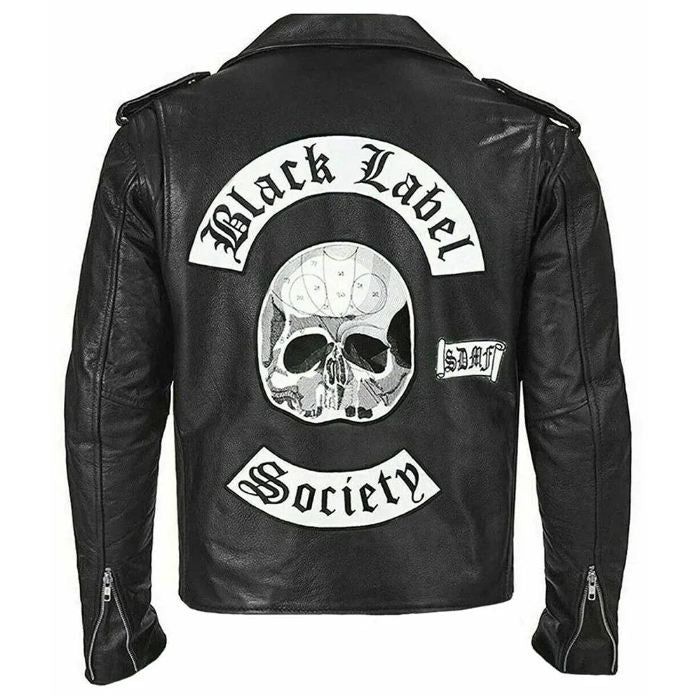 Black Label Society black biker jacket, back view