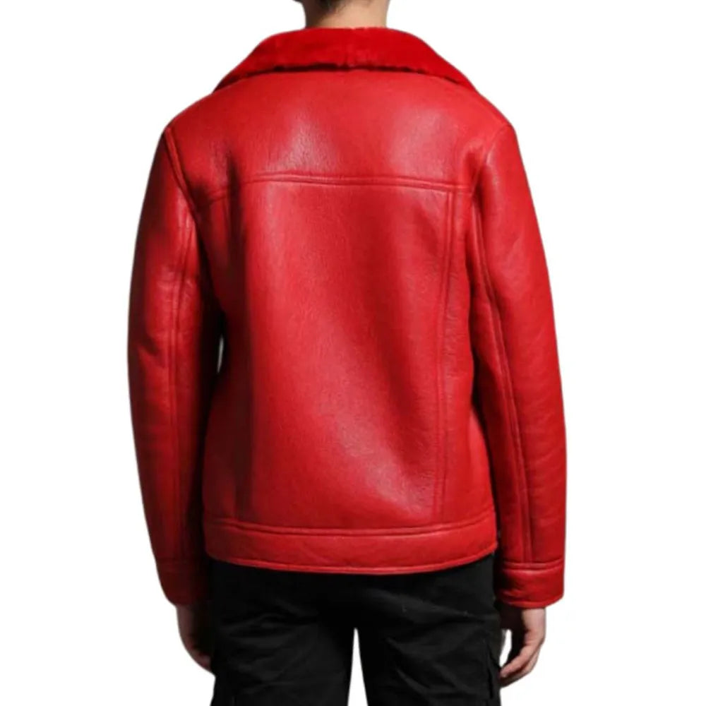 Men’s Trucker Red Shearling Leather Jacket — image 5
