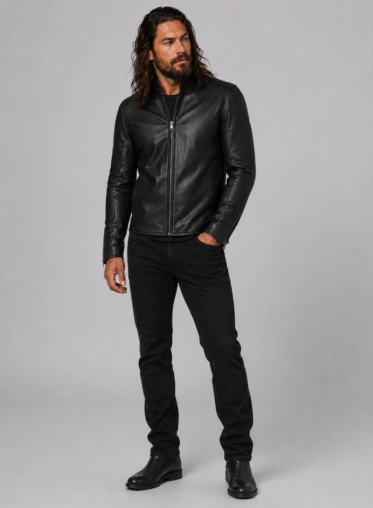 Jason Momoa The Wrecking Crew Black Napa Leather Jacket, product view 4
