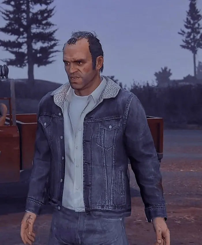 GTA 5 Trevor Philips Blue Denim Jean Jacket — view 4