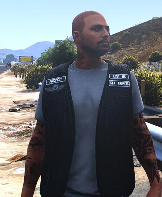 The Lost MC GTA 5 Black Leather Vest — view 2