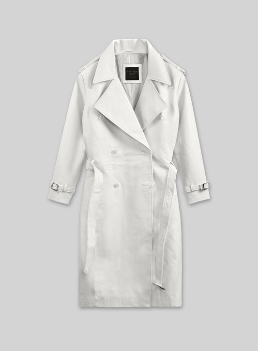 Vanessa Kirby Mission Impossible Fallout Black Leather Long Coat – close-up detail of leather and stitching