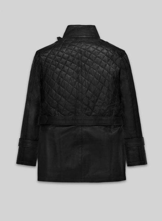 Victoria Beckham Black Leather Trench Coat – back view