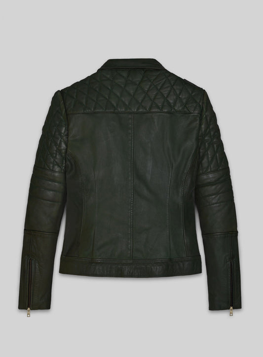 Victoria Justice Green Leather Jacket – back view