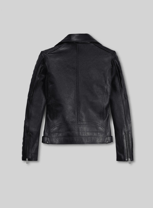 Victoria Justice Black Biker Leather Jacket – back view