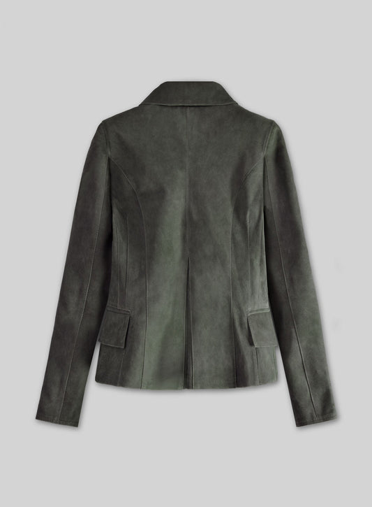 Vintage Italian Olive Carla Gugino Black Leather Blazer – back view
