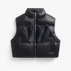 Washington Commanders women's black faux leather cropped puffer vest with clean hem and no rectangular front patch