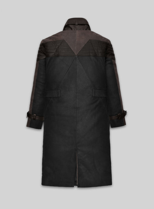 Watch Dogs Legion Aiden Black Leather Trench Coat – back view