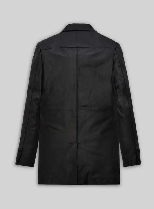 Will Smith I Robot Black Leather Long Coat – back view