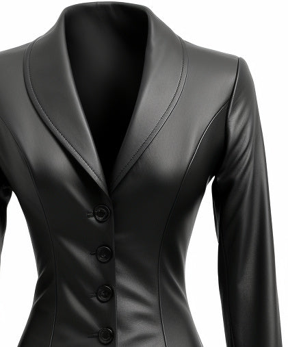 Women’s Black Leather Slim Fit Coat – Elegant & Tailored