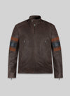 X-Men 3 Wolverine Brown Striped Leather Jacket – front view