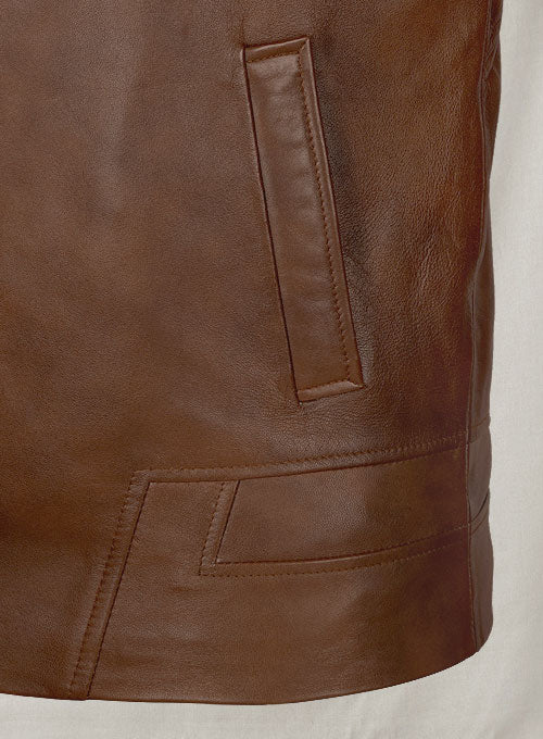 X-Men First Class Magneto Brown Leather Jacket – close-up detail of leather and stitching