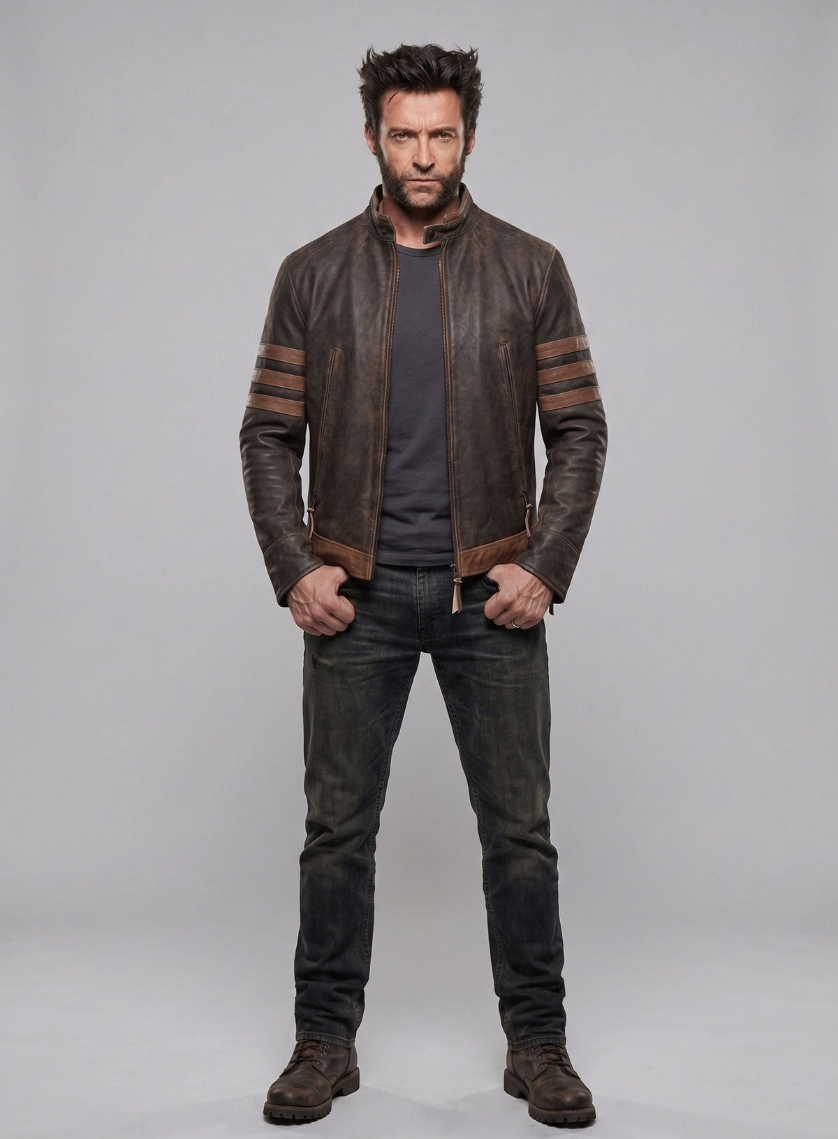 Wolverine X-Men Origins Brown Leather Jacket in vintage brown Napa leather, product view 6