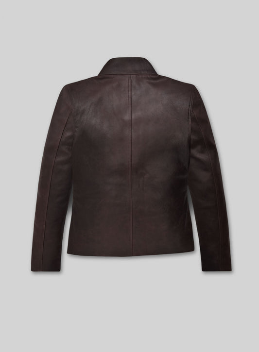 Yvonne Strahovski White Leather Jacket – back view